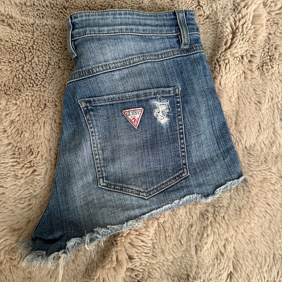 Guess Blue Denim Frayed Shorts - Picture 1 of 6